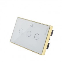 Công tắc wifi âm tường chữ nhật CT3CW-WF-VV (Kính trắng viền mạ vàng)